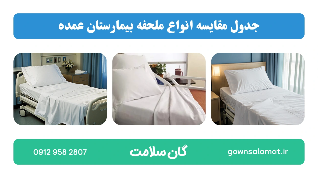 جدول مقایسه انواع ملحفه بیمارستان عمده